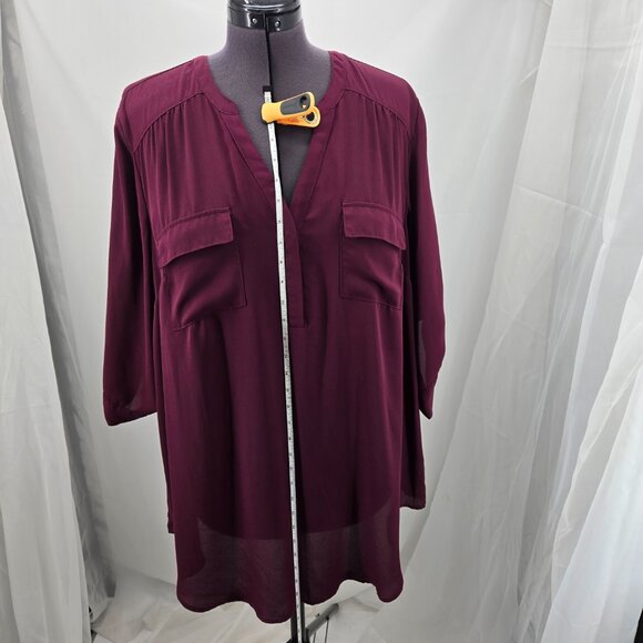 810-2 Torrid Purple/Burgandy Harper ¾ sleeve hi-low Tunic Blouse Size 2 18/20 - Picture 2 of 12